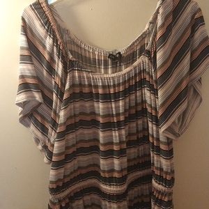 Printed Flutter-Sleeve Square-Neck Blouse With Elastic Waist